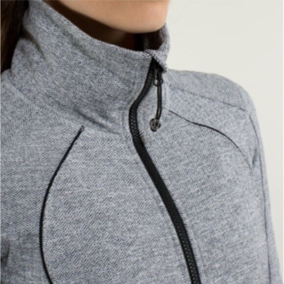 Lululemon Nice Asana Jacket Yoga Gray White Black Heathered Herringbone Size 8 - Picture 4 of 16
